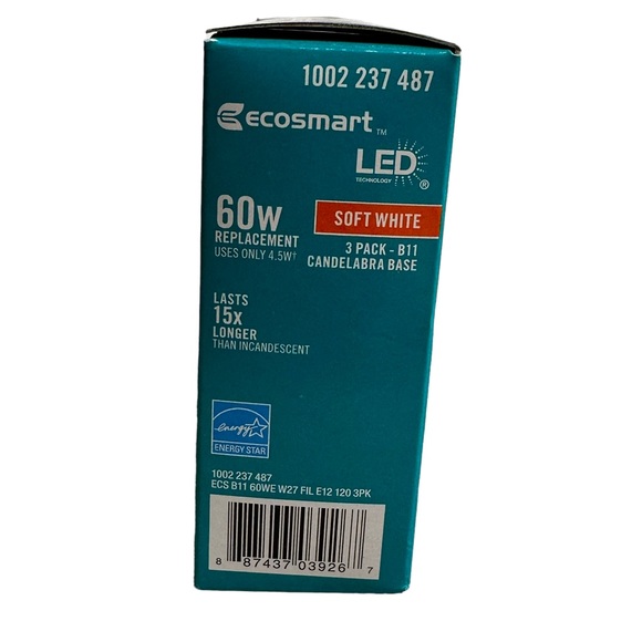 NWOT. Replacement lightbulbs. Candelabra base. Dimmable. 60 watt. - Picture 4 of 6